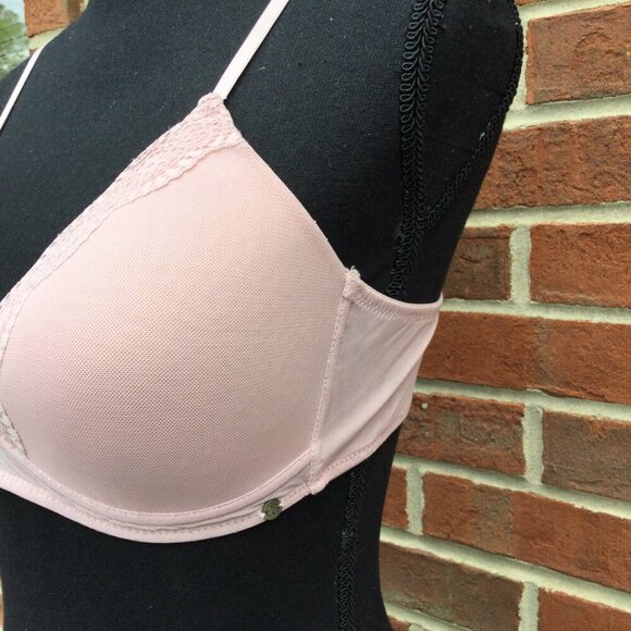 Lucky Brand Bra Size 36C Pink Lace Trim Lightly Padded Wireless Adjustable - Picture 2 of 4